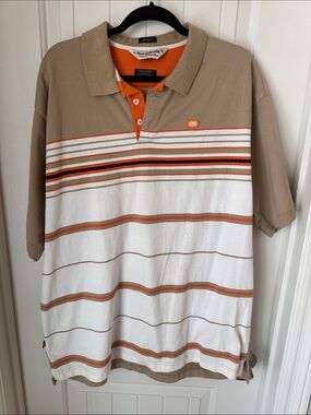 Ecko Unltd ‘The Banks’ Classic Striped Polo Shirt in Beige, White & Orange